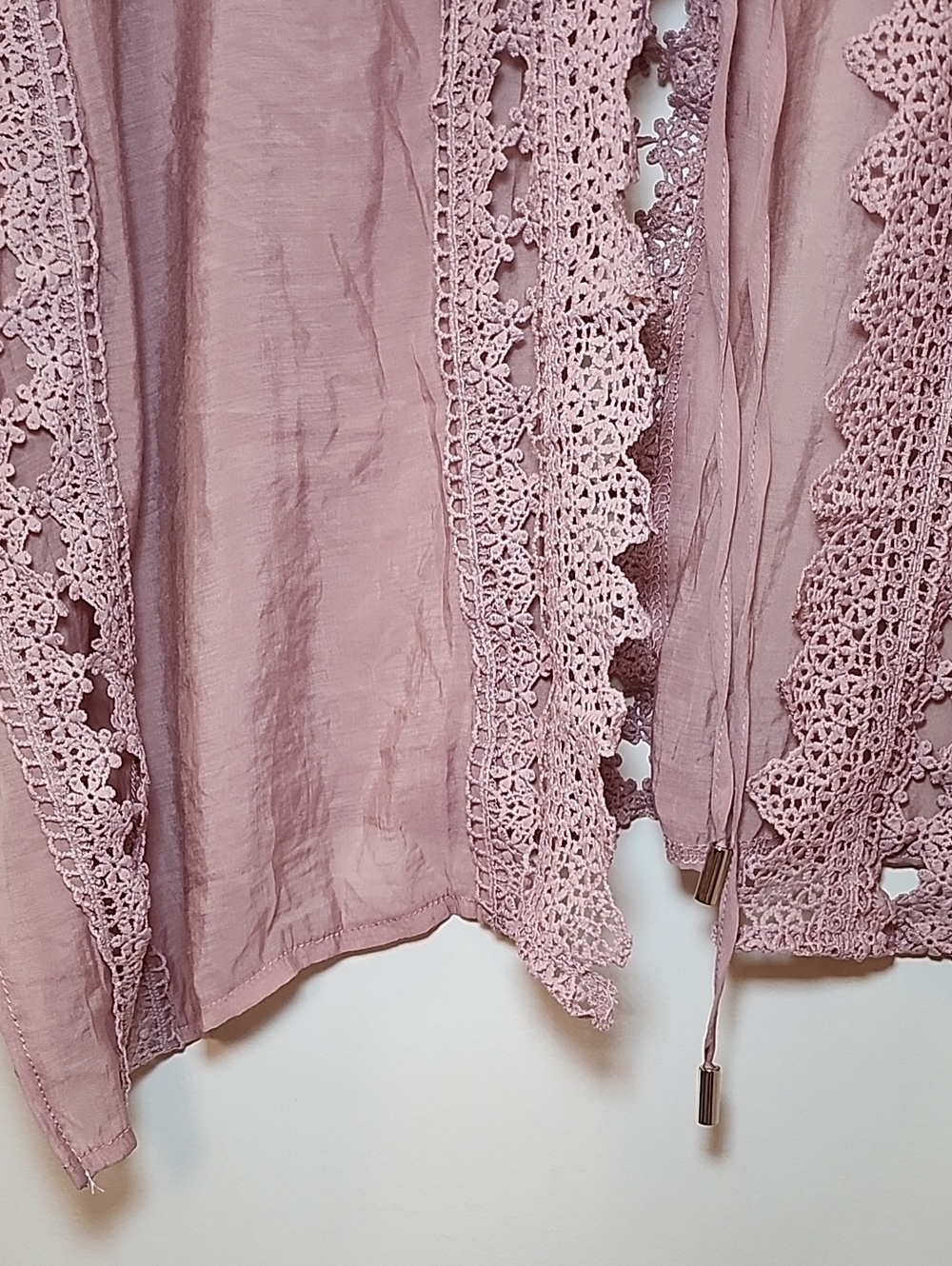 ELAN Women's Vivi crochet Cover Up tie front boho slouchy pink Mauve Lace Sz S - Picture 9 of 16